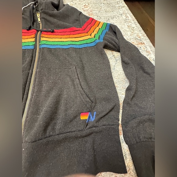 ‼️RARE‼️🎸AVIATOR NATION🎸6 Stripe Retro Zip Hoodie in Charcoal✨size XS✨ - Picture 6 of 11